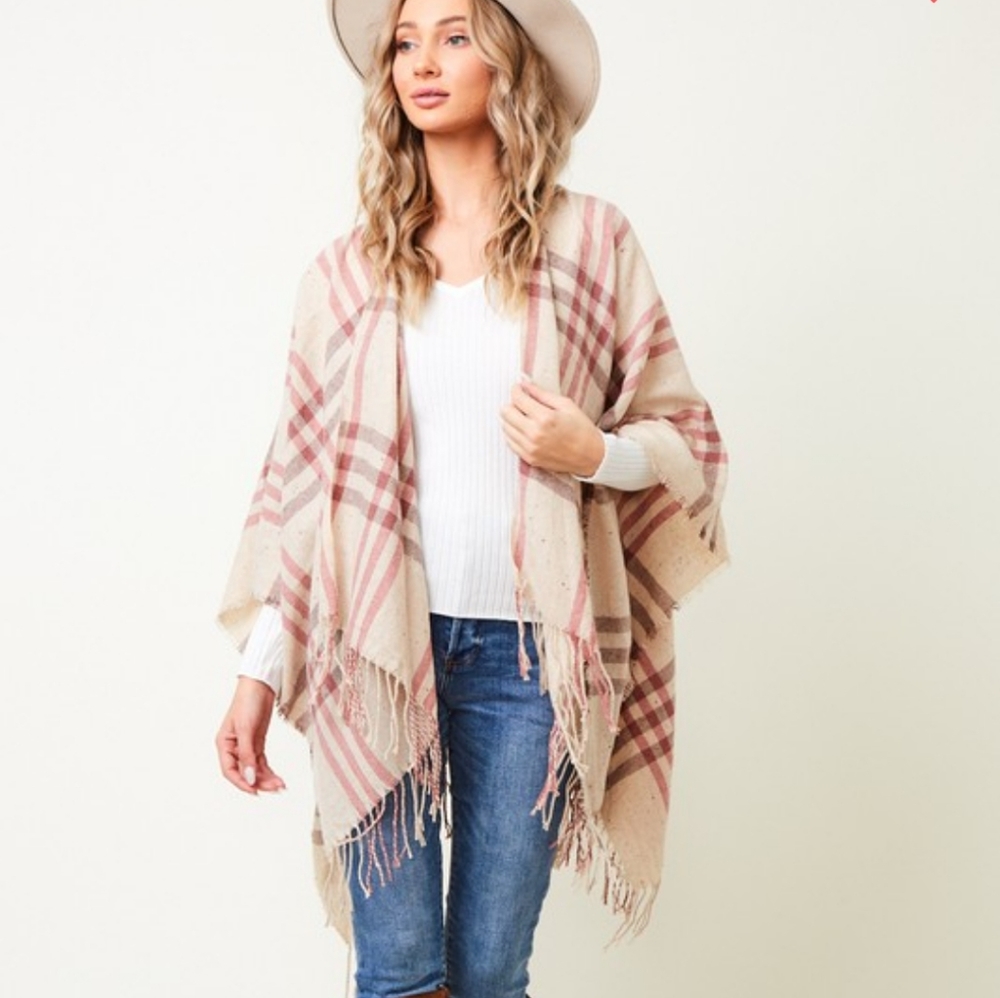 Plaid shawl wrap with fringe - Picture 4 of 7